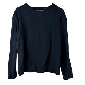 CEZANI Men's Shirt Black Ribbed Long Sleeve Cotton Viscose Pull Over Size XL